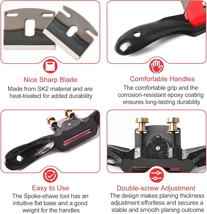 Adjustable Spokeshave Set 2pcs SpokeShave 4pcs Metal Blade and 4-Way Wood Rasp File, Manual Planer with Flat Base, Perfect for Planing, Trimming, Woodworking, Deburring Tools