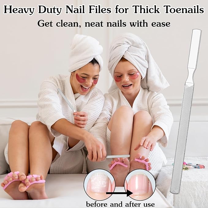 2 Pcs Stainless Steel Toenail File for Thick Nails, 4-Sided Design Toe Nail File 7.1 inch Durable Long Filer Fingernail Filing Nail Care Tool for Men Women