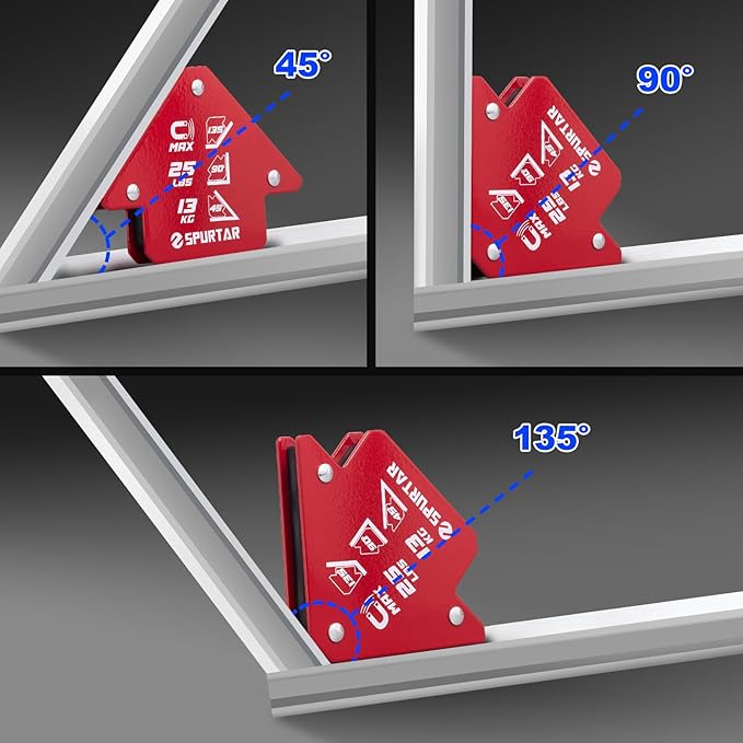 Spurtar Welding Magnets 6pcs, 75lbs 50lbs 25lbs Welding Magnets and Clamps, Heavy Duty Magnetic Holder Tools and Accessories 45°, 90°, 135° Angle