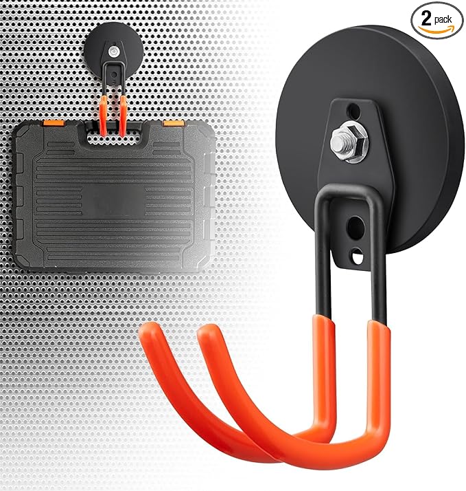 Large Strong Magnetic Hooks for Hanging Heavy Duty Magnet Storage Utility Hooks Long Magnetic Holder Hanger Hook Organizer for Hanging Garage Garden Power Tools (4Pcs-Large J Hooks-Black)