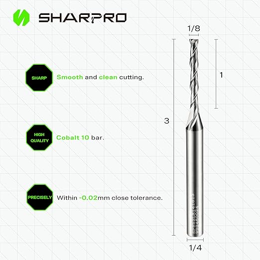 Extra Long Spiral Upcut Router Bit 1/4 Inch Shank 1/8 Inch Cutting Dia. 1 Inch CL. 3 Inch OVL. Solid Carbide Upcut CNC Router Bit for Wood Cutting, Engraving and Plunging Applications (3PCS)