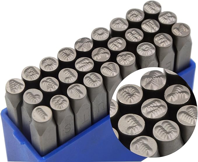 WKSTOOL 27pcs Heavy Duty Steel Stamp Uppercase Dot Letters 1/8" 3mm Hand Stamping Character Mark Code Alphabet Punch Kit for Bracelet Ring Jewelry Sheet Metal Plate Making Mold Die