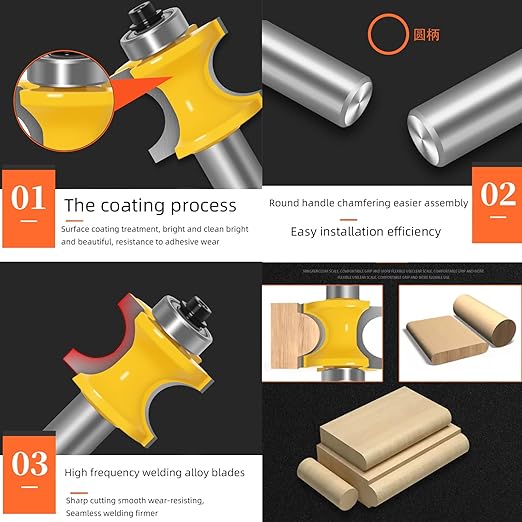 Bullnose Router Bit 1/2 Inch Shank Set 5PCS, Radius Half Round Bearing Wood Milling Cutter Drilling Carbide Tool for Door Table Cabinet Shelve.Radius 1/8" 3/16" 1/4" 5/16" 3/8"