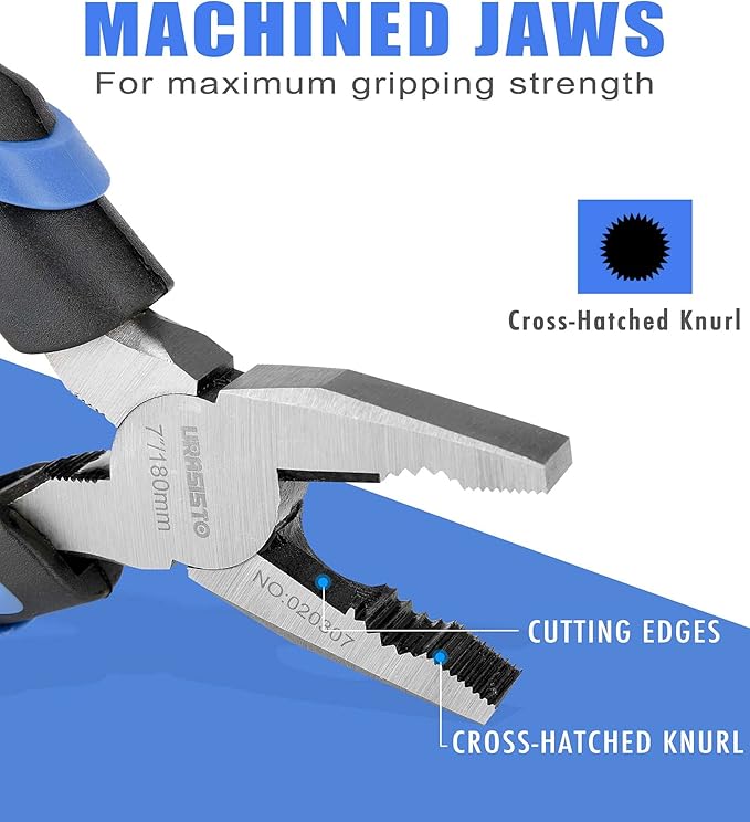 7-Inch Linesman Pliers with Rubber Grip Handle for Basic Repair, DIY Projects and Home