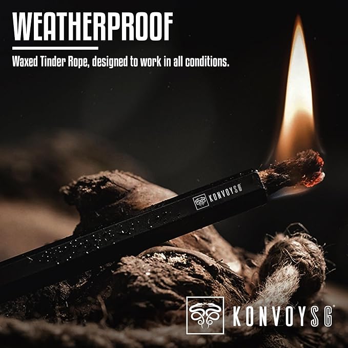 Fire Starter Survival Tool–Ferro Rod Fire Starter with 11" Waterproof Tinder Wick Rope, Multi-Tool Striker and Extra Jute Bag - All-in-One Flint and Steel Fire Starter Kit.