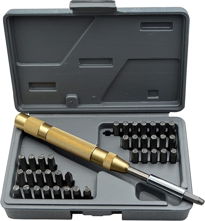 WKSTOOL 27pc Steel Stamp 5/64 2mm Heavy Duty Uppercase Letter Number Symbols with Spring Punches Hand Stamping Character Code Alphabet Marking Set for Mold Metal Jewelry Crypto Plate Leather
