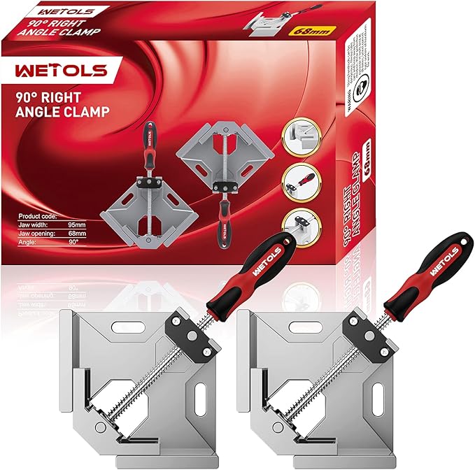 WETOLS Corner Clamp for Woodworking 2PCS 90 Degree Right Angle Clamp with Adjustable Aluminum Alloy Swing Jaw, Single Handle Clamps for Woodworking, Photo Framing, Gifts for Men Dad