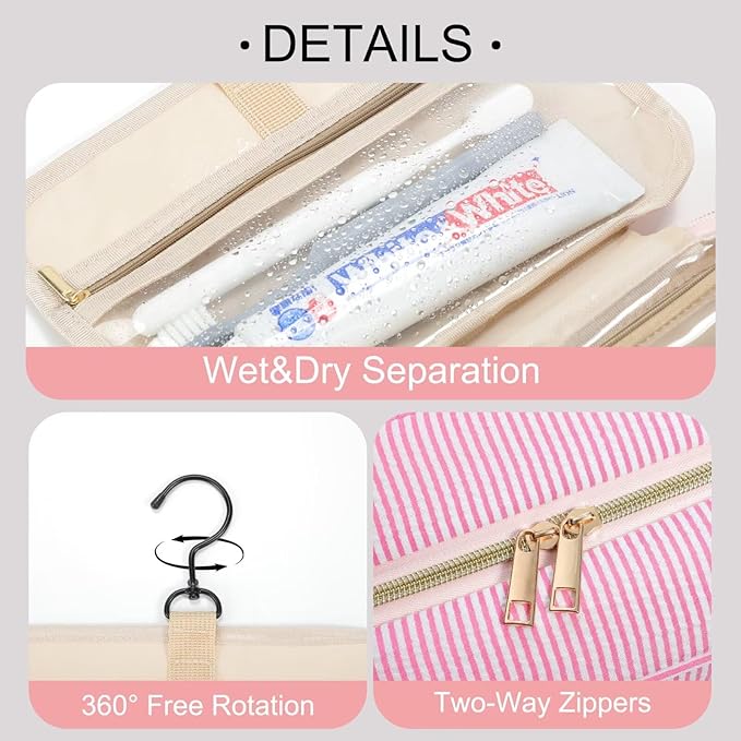 TOPEAST Travel Toiletry Bag for Women - Hanging Toiletry Bag Makeup Bag, Portable Toiletries Travel Bag and Cosmetic Bag Essentials - Letter Y, Pink