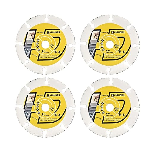 HIGHDRIL Carbide Wood Blade 3" 75mm x Arbor 3/8" 10mm - 4pcs Angle Grinder Cutting Disc for Cutting Wood with Nails Rubber Tubing Plastic Laminate Cement Residue Gypsum Fiberglass