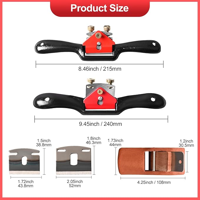 Adjustable Spokeshave Set 2pcs SpokeShave 4pcs Metal Blade and 1pcs Portable Woodworking Plane, Perfect for Wood Craft and Wood Working