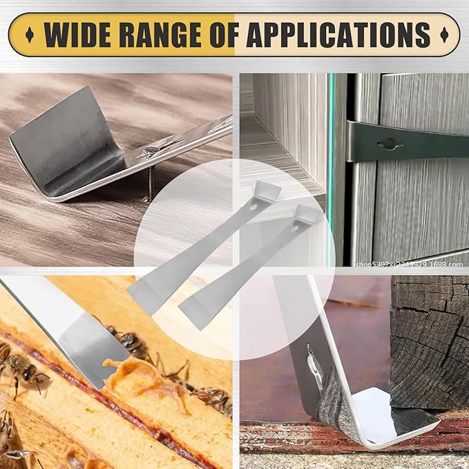 2-Piece 17005 Stainless Steel Pry Bar Scraper Set, 9.25" and 6.7" Trim Puller, Small Flat Pry Bar, Silver Beekeeping Hive Scraper, Bee Hive Hand Tool, 2 Sizes