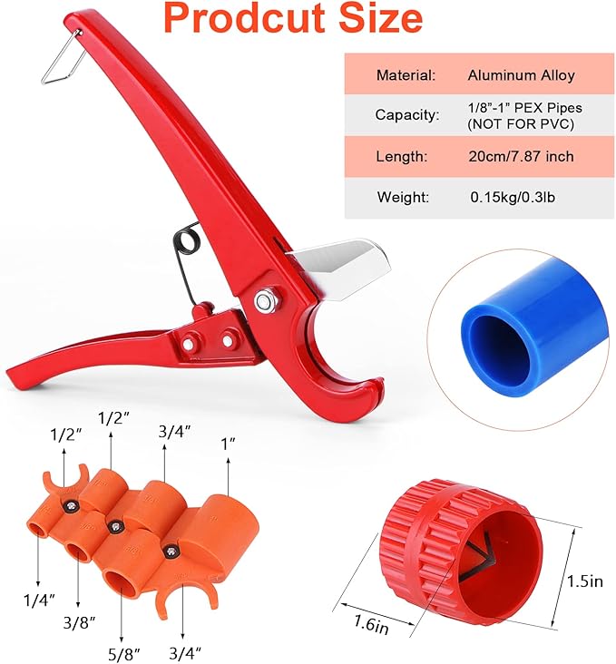 Tubing Cutter 1/8" to 1-3/8" for Pipe Copper PVC with Extra Blade and Reamer, Depth Gauge and Pipe Deburring Tool Kit, 1/8'' to 1-5/8'' Inner Outer Reamer Pipe Tubing Chamfer Tool for PVC PPR Aluminum