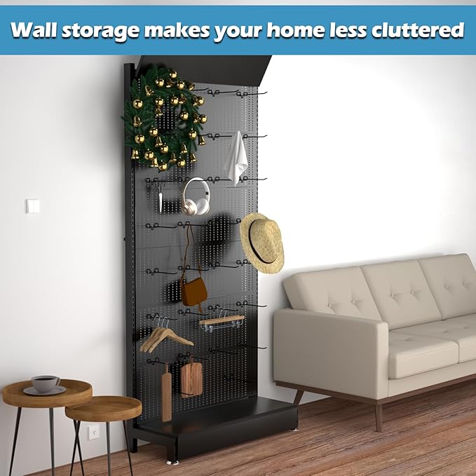 Metal Pegboard Shelf - Peg Board Display Stand with 30 Hooks, 85x36x13 in, Portable Garage Pegboard Organizer Retail Display Rack for Craft Shows,Kitchen Decoration, Mobile Phone Shop/Black