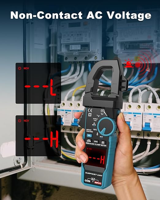 Clamp Meter DURFICST Digital Inrush Clamp Multimeter AC/DC 1000A 6000 Counts Amp Voltage Tester with VFD, LOZ Mode,Measures AC/DC Current Voltage NCV Temperature Resistance Capacitance Frequency