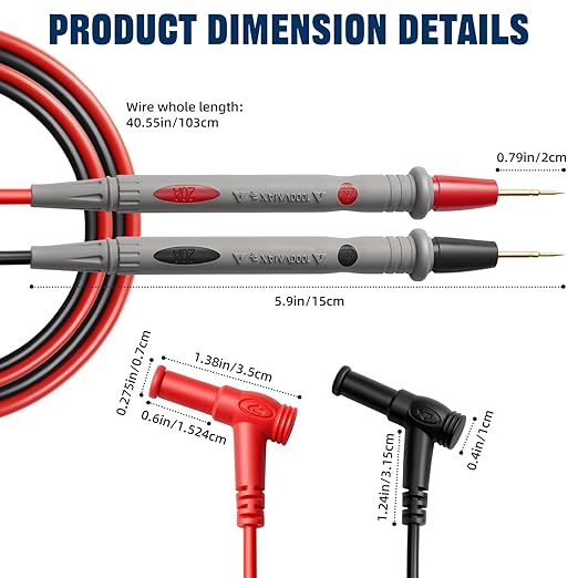 Professional Multimeter Test Leads 1000V 20A 40.5in, Heavy Duty Silicone Test Leads with Ultra-Hard Gold-Plated Test Probes, 0.16in/4mm Banana Plugs for Fluke/AstroAI/INNOVA/Klein Multimeter