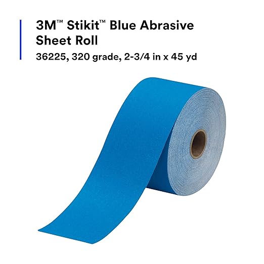 3M Stikit Blue Abrasive Sheet Roll, 36225, No Hole, 2-3/4 in x 45 yd, 320+ Grade, Automotive Sanding Roll Sandpaper for Coating Removal, Body Repair, Auto Sanding