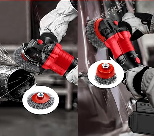 Wire Wheel Brush 6PCS Wire Cup Brush Set for 4 1/2 Angle Grinder Include 4&3 Inch Wire Wheels for Rust & Paint Removal