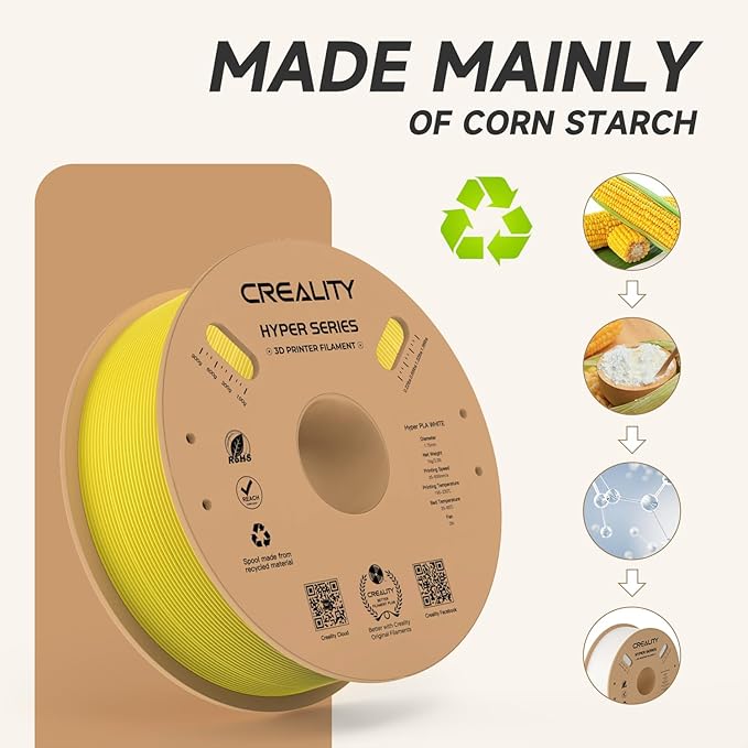 Official Creality Hyper PLA Filament 1.75mm, High Speed 30-600mm/s 3D Printer Filament PLA, Dimensional Accuracy +/-0.02mm, Fit Most FDM 3D Printers，1KG(2.2lbs) Spool Yellow
