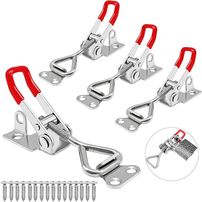 4pcs 4001 Toggle Latch Clamp with Lock Hole – 304 Stainless Steel Heavy Duty Latch, 400Lbs Holding Capacity, Adjustable Quick Release Pull Latch