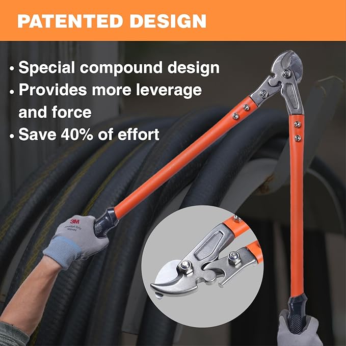 24 Inch Heavy Duty Cable Cutter with Ergonomic handle, Industrial Strength Cutter for Copper and Aluminium Cables and Rppes