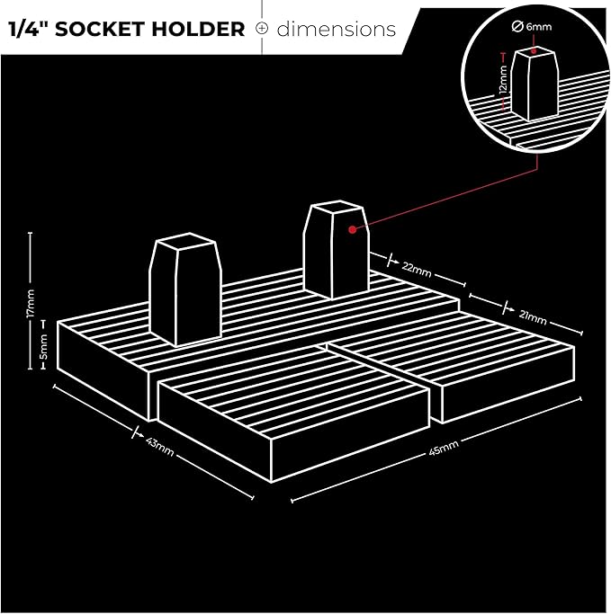 StealthMounts Drawer Hive ¼ Socket Holder – 10 Pack | Modular Drawer Tool Organiser | Injection-Moulded TPE | Made in The UK