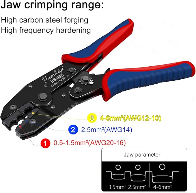 Crimping Tool Set，400pcs Insulated Wire Crimp, U-Type, Fork, Spade,Butt Ring Connector Assortment Kit and Ratchet Crimper Tool for Automotive Wiring (YmHS03C-400pcs)