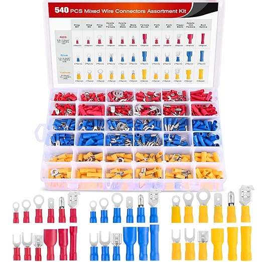 Nilight 540PCS Mixed Quick Disconnect Electrical Insulated Butt Bullet Spade Fork Ring Solderless Crimp Terminals Wire Connectors Assortment Kit