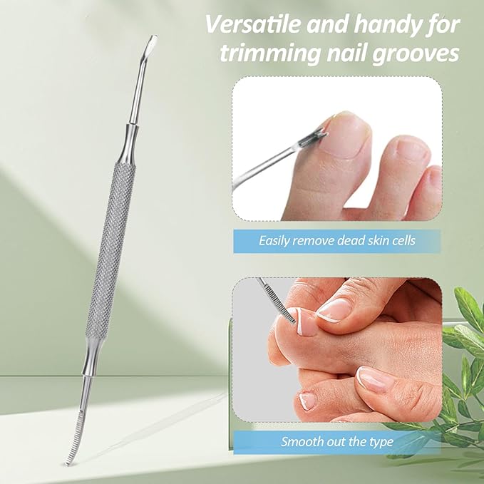4pc Stainless Steel Nail File & Cuticle Pusher Set – Four-Sided Emery Nail File for Thick Nails, Durable Metal Manicure & Pedicure Tool, Portable Home & Travel Grooming Kit(7.08IN)