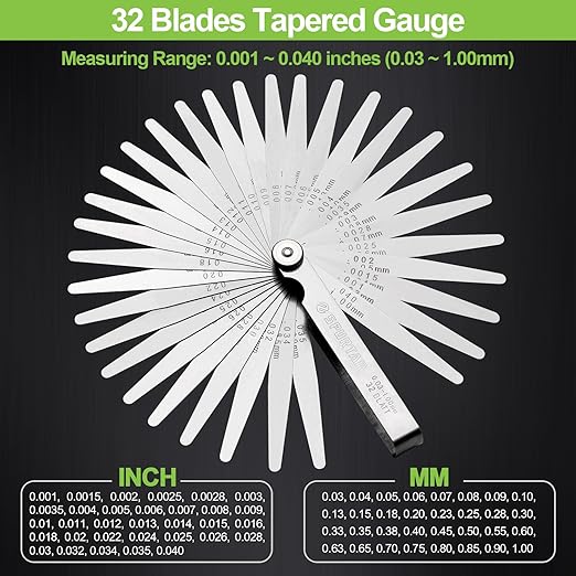 Spurtar Feeler Gauge Set Stainless Steel, 32 Blades Tapered and 16 Blades Offset Filler Gauge Set, Dual Marked SAE and Metric Feeler Guages for Spark Plug, Valve, Piston, Guitar