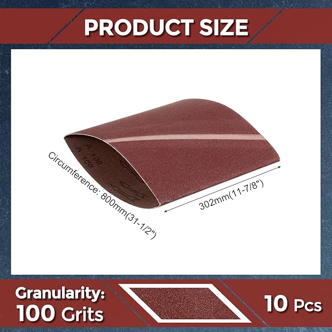 10 Pcs Sanding Belts 11-7/8 x 31-1/2 Inch 100 Grit Aluminum Oxide Abrasive Sandpaper for Belt Sander Metal Grinding Wood Working Weld Rust Removal