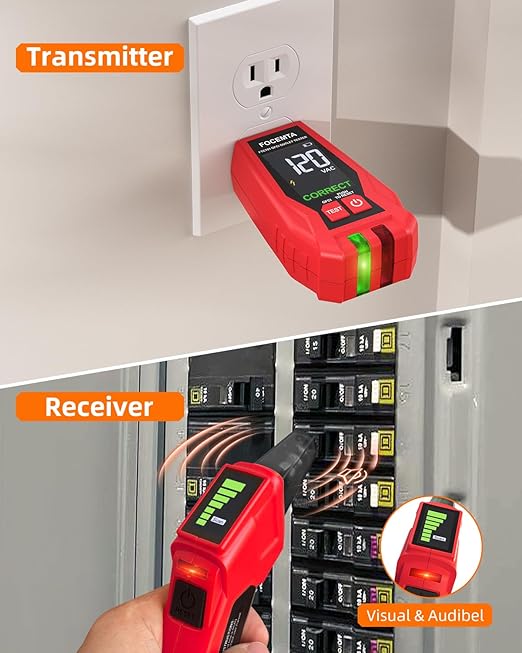Circuit Breaker Finder & GFCI Outlet Tester with Digital LCD Display, 90-135V Electrical Circuit Tracer Tool for Electricians/DIY – Lightweight, ETL Listed (Includes Battery & Carrying Case)