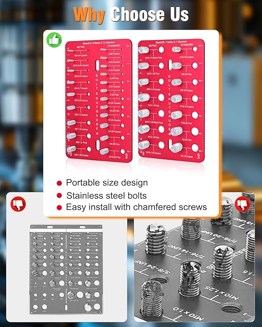 Thread Checker, Nut and Bolt Thread Checker with 19 Standard and 16 Metric Sizes, Bolt Size Finder and Thread Gauge with Inch and Centimeter Ruler