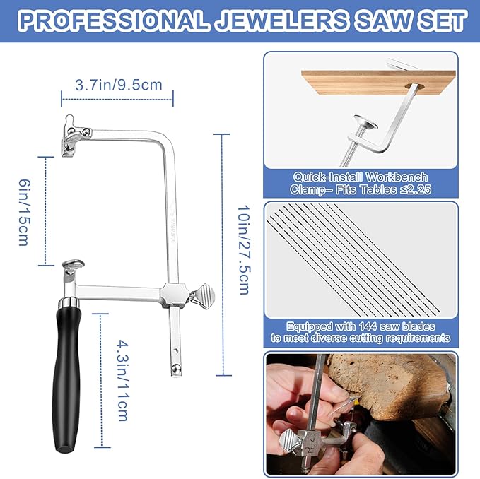 Jewelers Tools Set 27Pcs Ring Making Kit Includes Jewelers Saw with 144 Saw Blades, Bench Pin Clamp, Wooden Ring Clamp, Rings Sizer Measuring Tool, Rubber Hammer, Diamond Needle Files, Jewelry Pliers