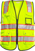 PACIFIC 10 Pockets Class 2 Safety Vest for Men, 3M High Visibility Reflective Strips, Meets ANSI/ISEA Standard, Yellow, XX-Large