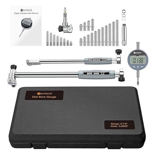 Neoteck Digital Dial Indicator Bore Gauge with 0.7"-6"/0.0005" Measuring Range and 6" Measuring Depth Dial Bore Gauge Set with 23PCS Anvils for Engine Cylinder Measurement