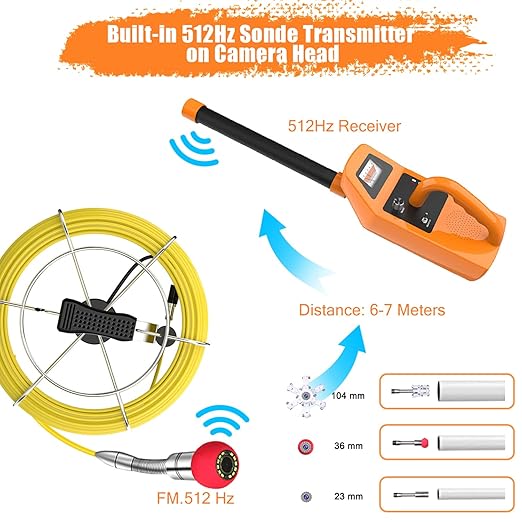 Anysun Sewer Camera with Locator, Pipe Camera with 512Hz Sonde Transmitter and Receiver, IP68 Waterproof Industrial Plumbing Endoscope Drain Snake Cam with 7" LCD Monitor, 8G SD Card (165Ft/50M Cable)