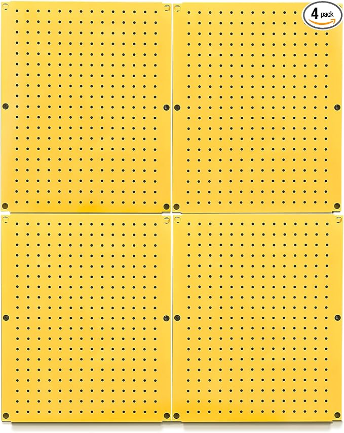 Metal Pegboard 12-Inch Tall x 16-Inch Wide Heavy Duty Wall Organizer for Home Garage Tool Storage 4pcs Yellow