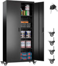 73 Inches Metal Storage Cabinet on Wheels,Storage Cabinet with Wheels and 4 Adjustable Shelves,Rolling Garage Cabinets for Office,Warehouse,Assemble Required(Black)