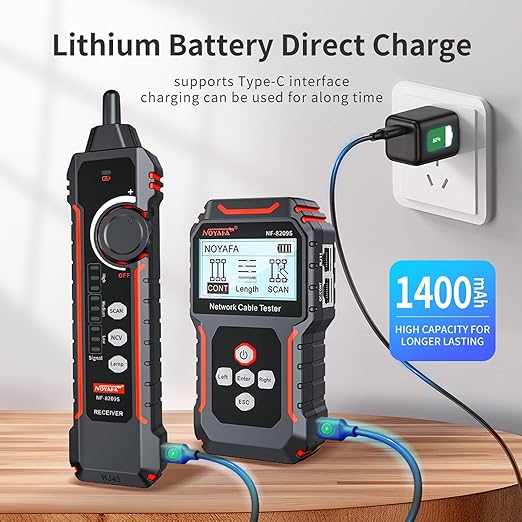 NOYAFA NF-8209S Network Cable Tester, Ethernet Cable Tester with CAT5, CAT6 Line Tracer, PoE, NCV, QCFunction,Length Test, Port Flashing,Fault Line Scan for Cable Grooming,LAN Network Cable Tracer Kit