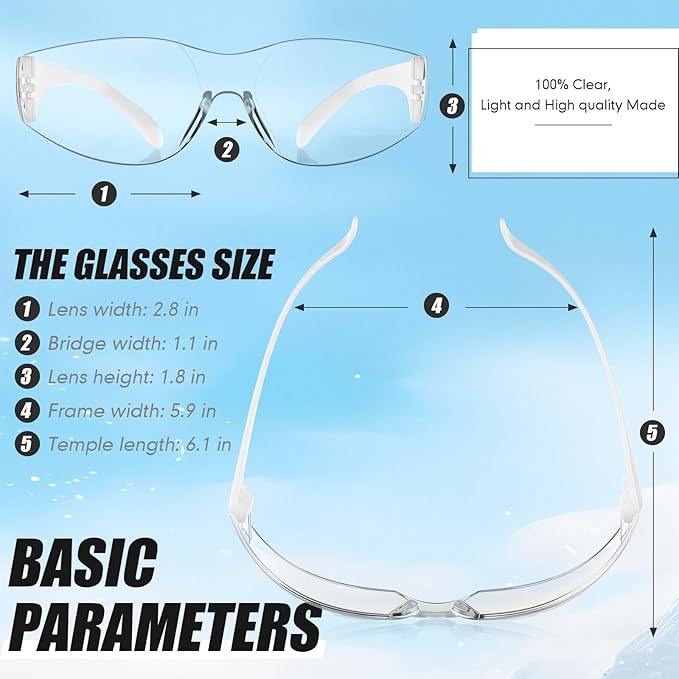 Chumia 100 Pairs Bulk Safety Glasses Eye Protection Goggles for Women Men Work Construction Science Lab