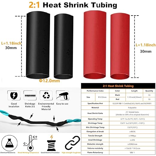 Tinned Copper Lugs 2 4 6 Gauge Battery Cable Ends Kit 72pcs,2 AWG 4 AWG 6 AWG Cable Lugs with 5/16" and 3/8"Ring Terminal Marine Grade Battery Terminal Connectors Crimp Wire lugs with Heat Shrink Tube