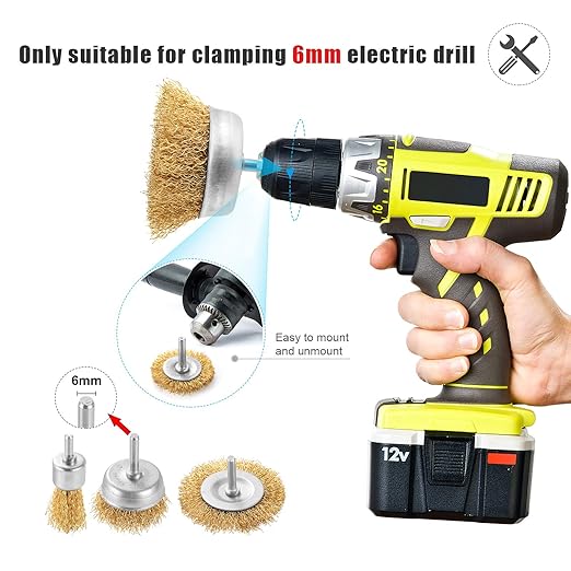 Wire Brush for Drill Set, 12Pcs Cup, Wheel & End Brush Kit with 1/4” Shank, Brass Coated Drill Brush Attachments for Rust Removal, Stripping, and Abrasive