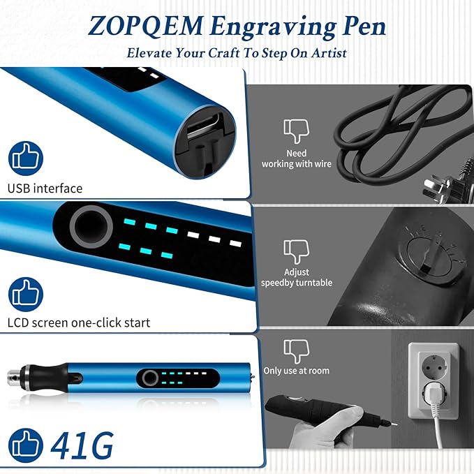 Engraving Pen with 37 Bits,Mini Electric Engraver Etching Machines Cordless Rotary Tools Engraved Jewelry Stone Metal Plastic Wood Resin Model (Blue)