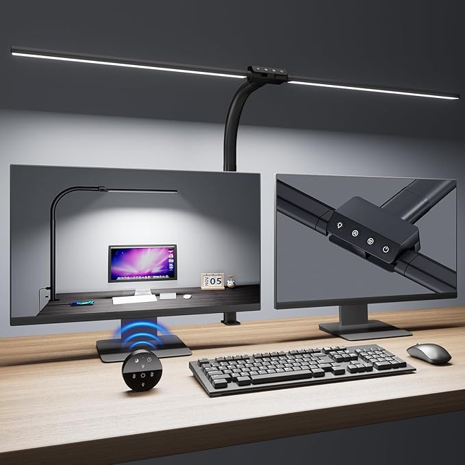 Desk lamp,LED Desk Lamps for Home Office,Eye-Care Architect Lamp for Desk with Clamp,Dual Screen Computer Monitor Gooseneck Smart Light:24W100 Lighting Models Adjustable Table Lamp for Study Drafting