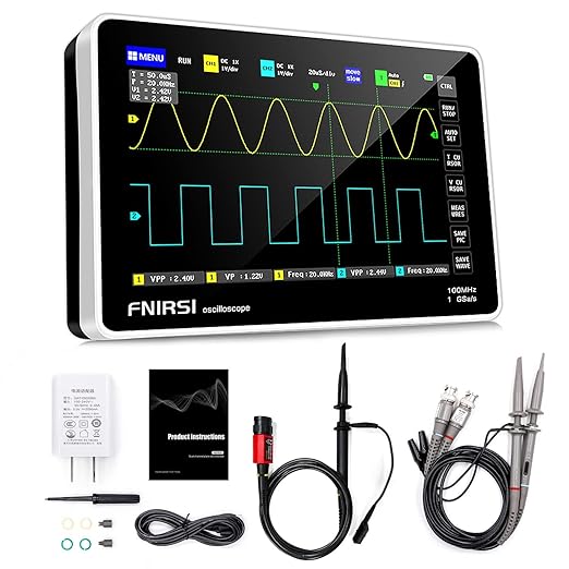 [FNRSI Upgraded 1013D Plus 100X Probe] Oscilloscope Portable Digital Tablet Oscilloscope with 2 Channels 100Mhz Bandwidth 1GSa/s Sampling Rate 7" TFT LCD Touch Screen 100X High Voltage