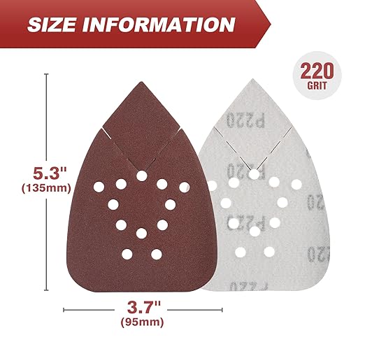 S SATC Mouse Sander Sandpaper 50PCS Mouse Sanding Pads 12 Holes Hook and Loop Sandpaper 220 Grit Detail Palm Sand Paper