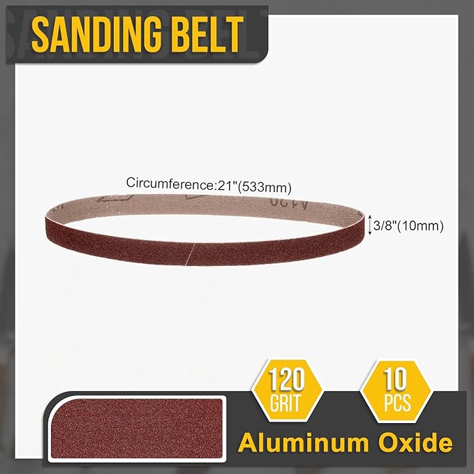3/8 x 21 Inch Sanding Belt, 10 Pcs 120 Grit Knife Sharpener Belts Work Sharpening for Belt Sander Knife Carving Tool Metal Working
