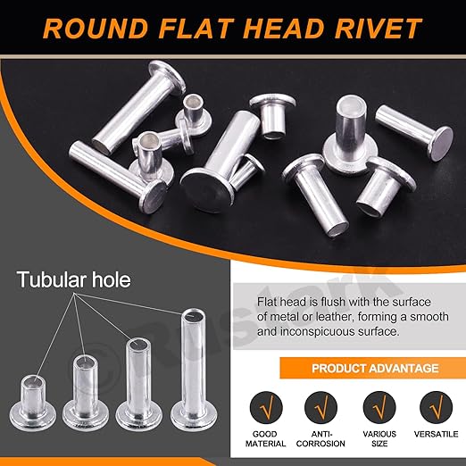 Round Flat Head Rivet Nuts Stud Rivet Semi-Tubular Silver Tone for Household Automobile Industry (M3 M4 M5 M6)