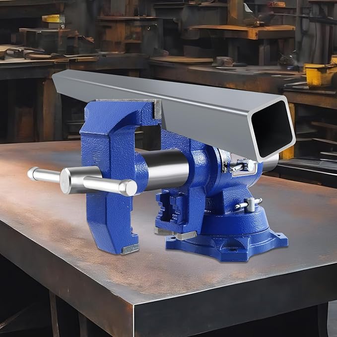 FATO Multipurpose Bench Vise 5 Inch Heavy Duty Ductile Iron 8800 Lbs Clamping Force, 360° Swivel Base, Anvil, Jaw Width 4.92", Jaw Opening 3.94", for Metalworking, Woodworking, DIY & Industrial, Blue