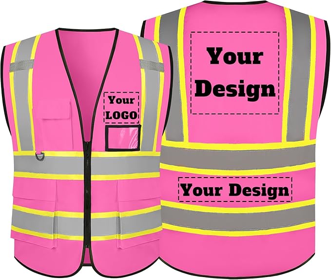 Safety Vest Customize Logo with 5 Pockets & Zipper Reflective High Visibility Vest Class 2 Outdoor Workwear